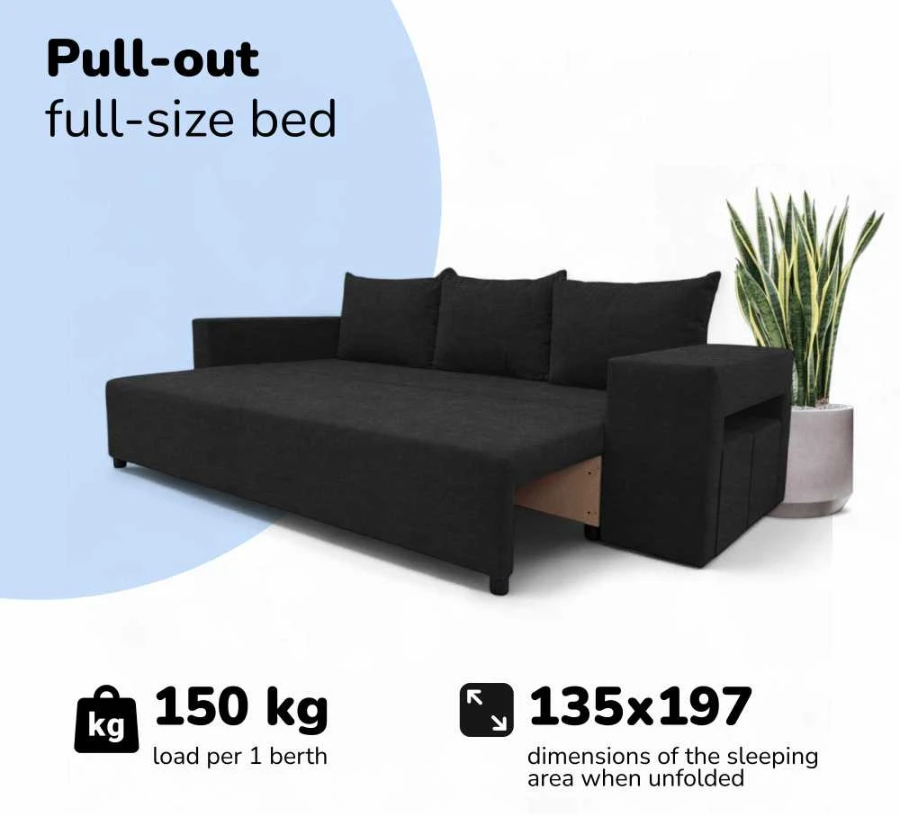 Meb Podrez Dvivietis išskleidžiamas sofa su staliuku ir pufais „Simple Combo“, „Podrez“, grafito
