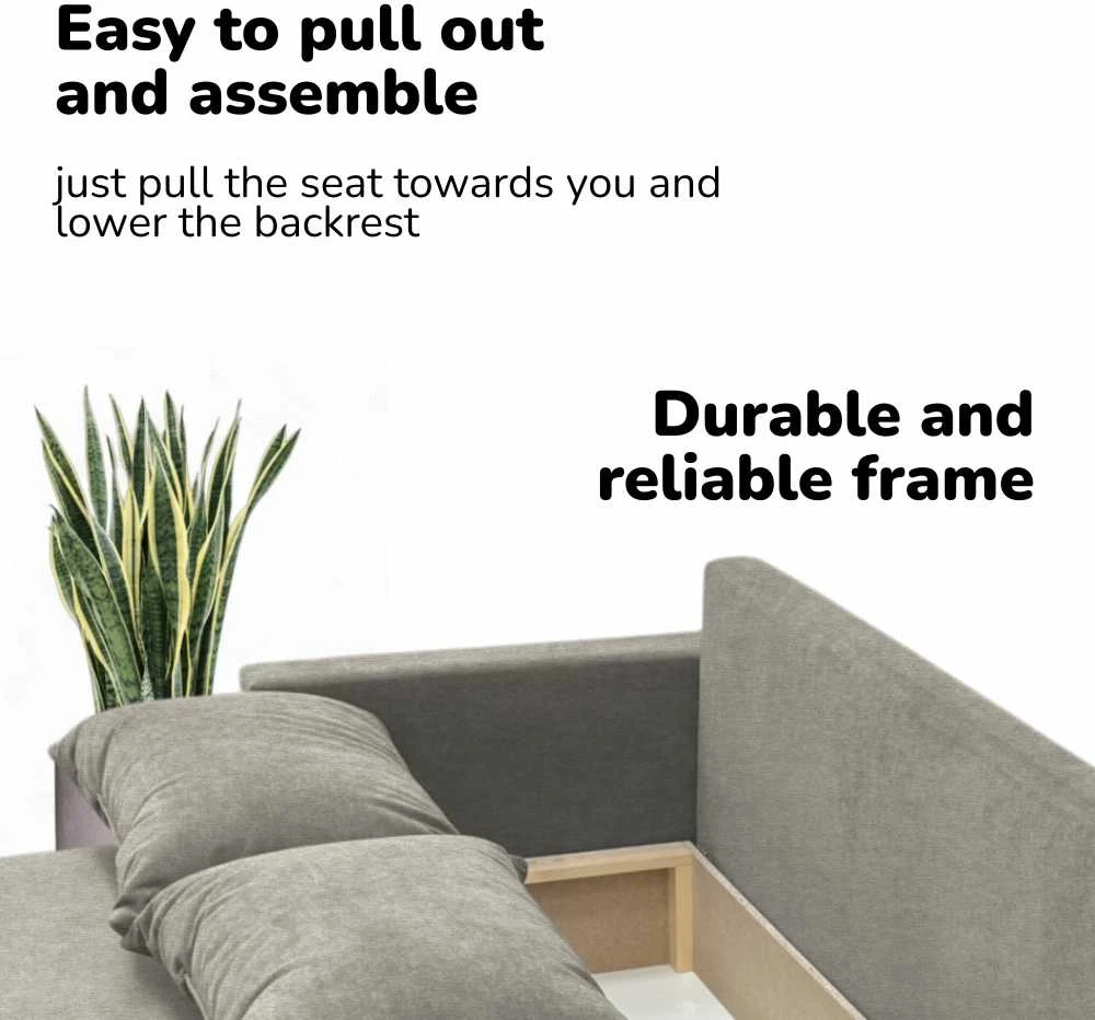 Meb Podrez Dvivietis išskleidžiamas sofa su staliuku ir pufais Simple X Combo,, Podrez,, šviesiai pilka