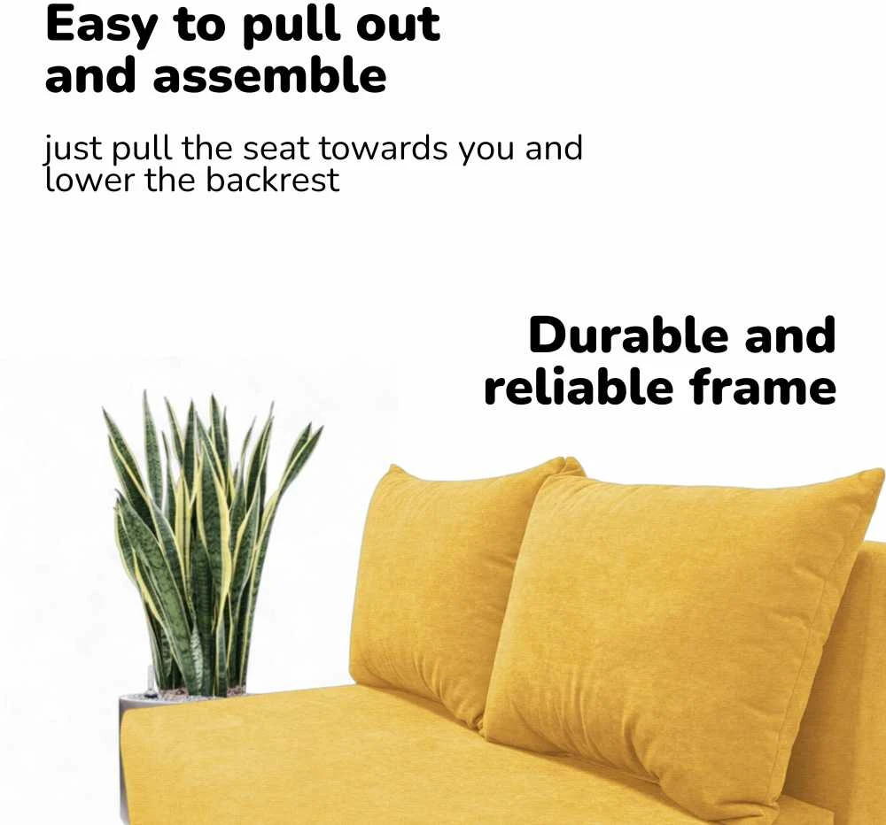 Meb Podrez Dvivietė sofa lova Simple X Mini, Podrez, geltonos spalvos