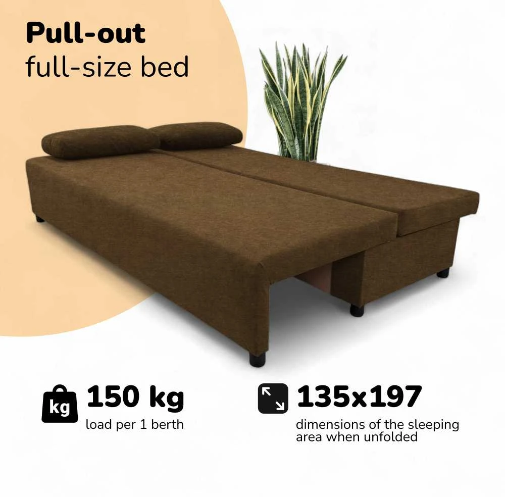 Meb Podrez Dvivietė sofa lova „Simple Light“ be porankių, „Podrez“, rudos spalvos