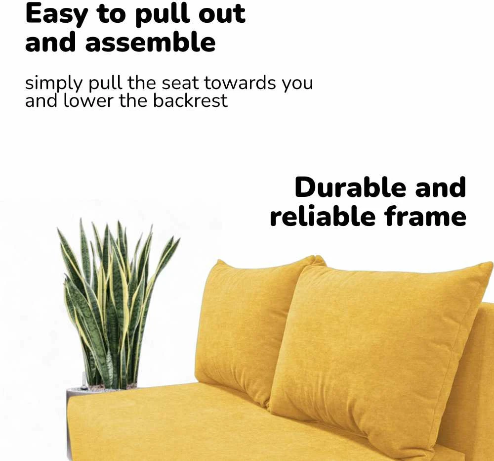 Meb Podrez Dvivietė sofa lova Simple Mini, Podrez, geltonos spalvos