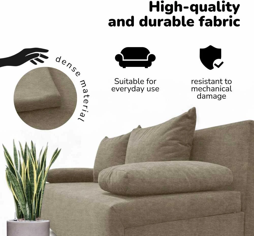 Meb Podrez Dvivietė sofa lova Simple X Light, be porankių, Podrez,, smėlio spalvos