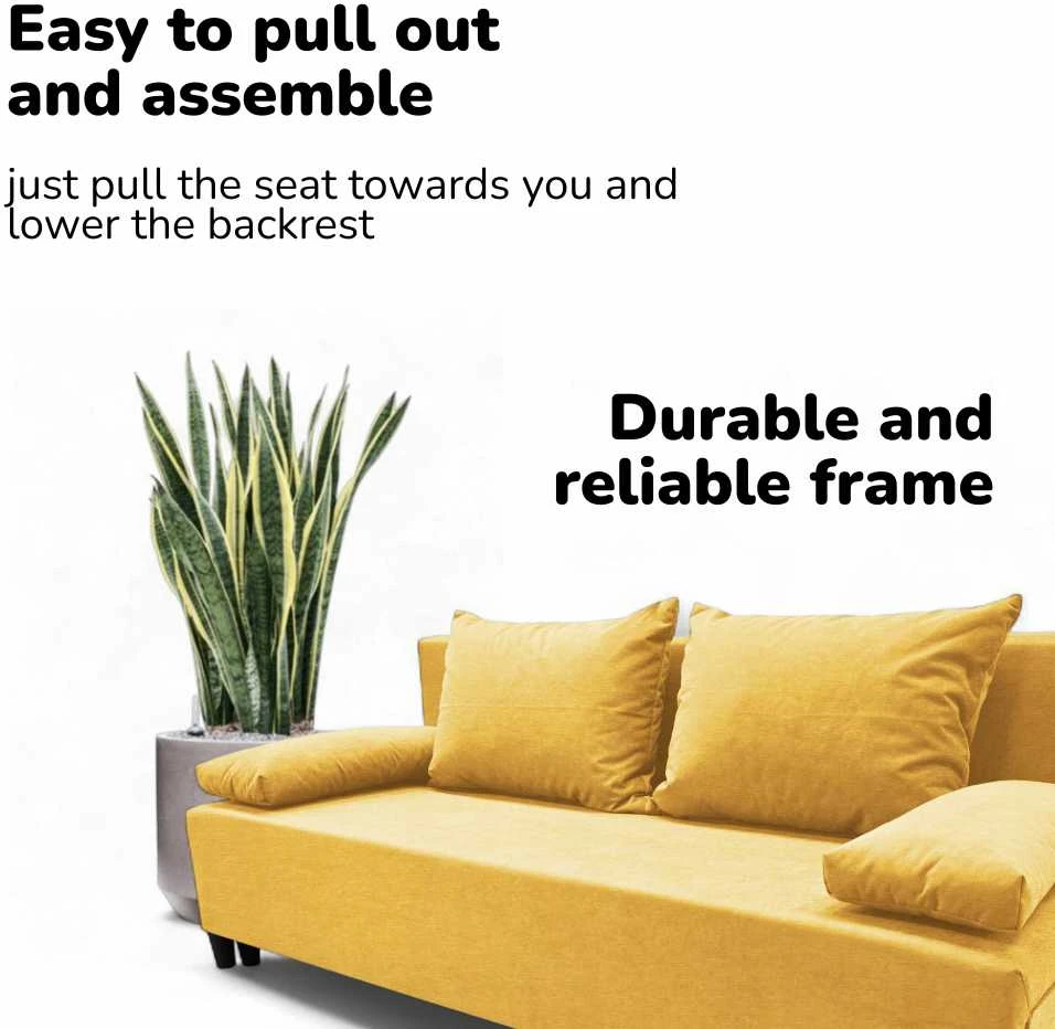 Meb Podrez Dvivietė sofa lova Simple X Light, be porankių, Podrez,, geltonos spalvos