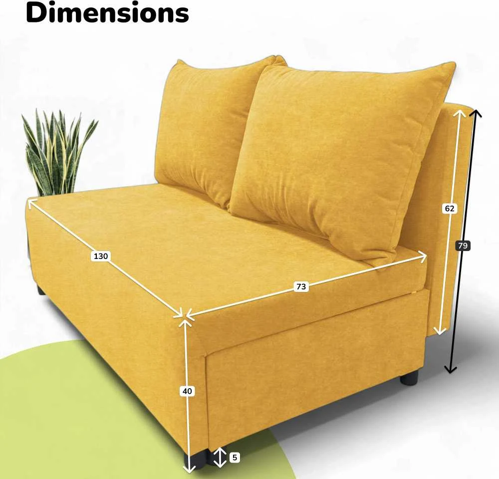 Meb Podrez Dvivietė sofa lova Simple Mini, Podrez, geltonos spalvos
