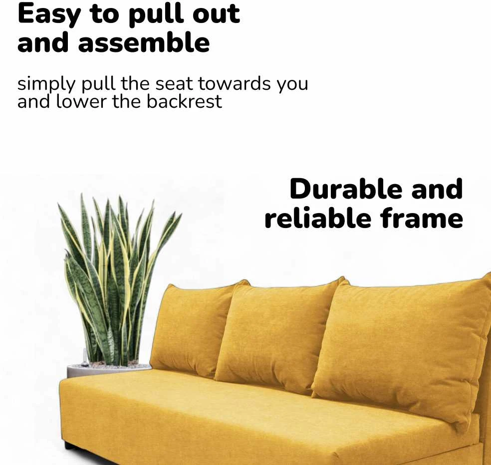 Meb Podrez Dvivietė sofa lova „Simple Light“ be porankių, „Podrez“, geltonos spalvos