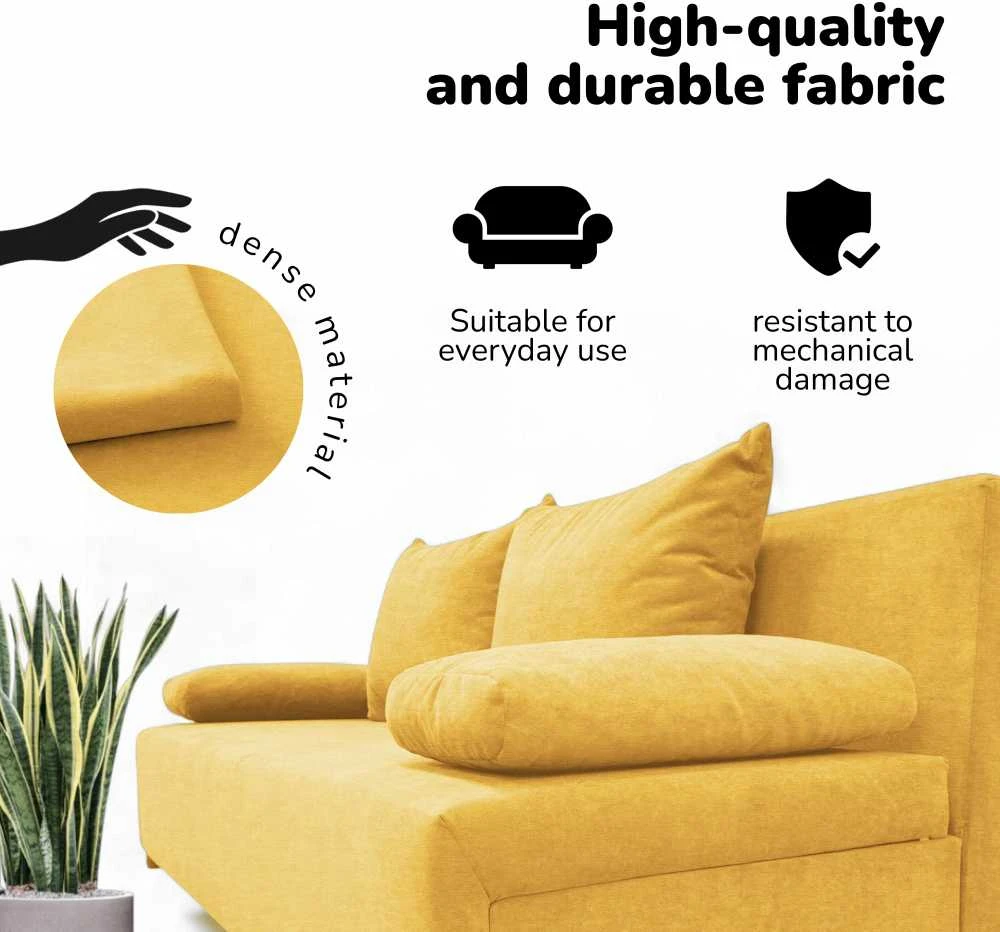 Meb Podrez Dvivietė sofa lova „Simple Light“ be porankių, „Podrez“, geltonos spalvos
