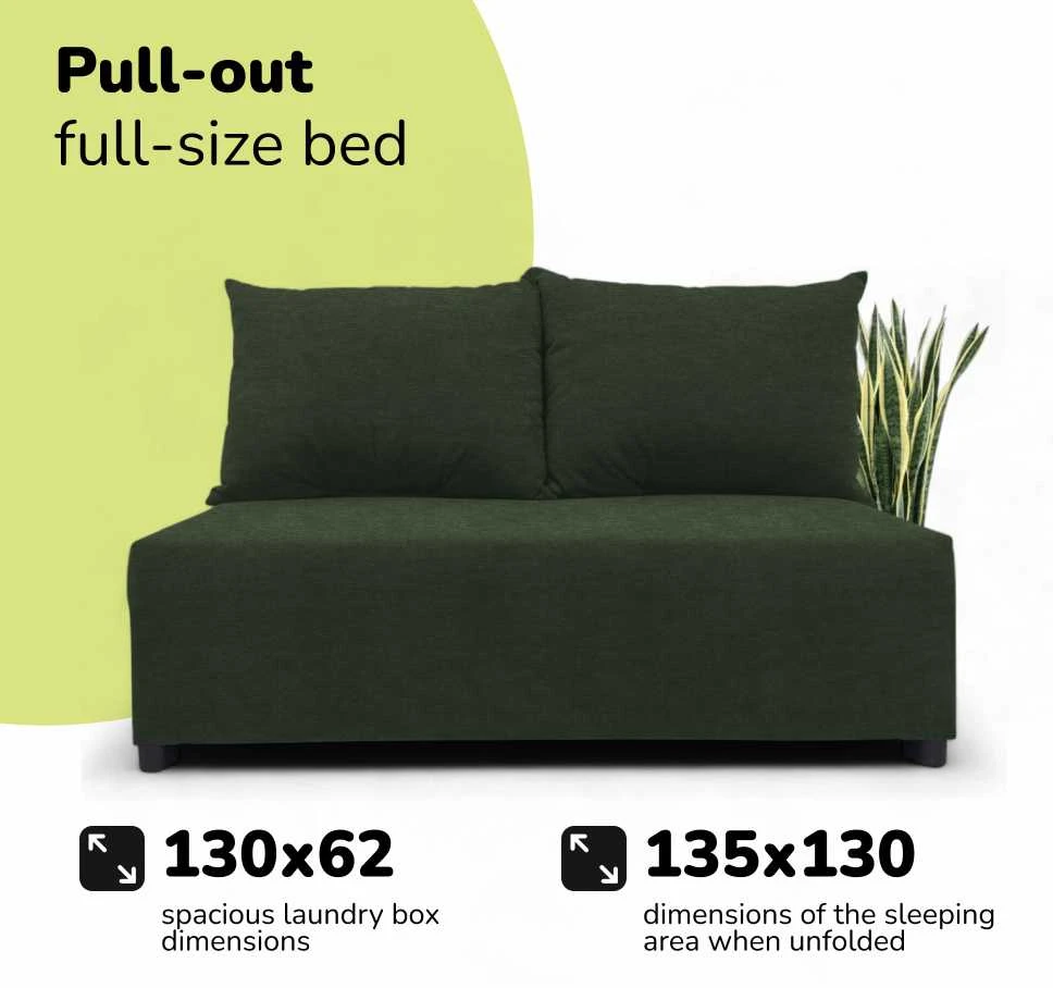 Meb Podrez Dvivietė sofa lova Simple Mini, Podrez, turkio-žalios spalvos