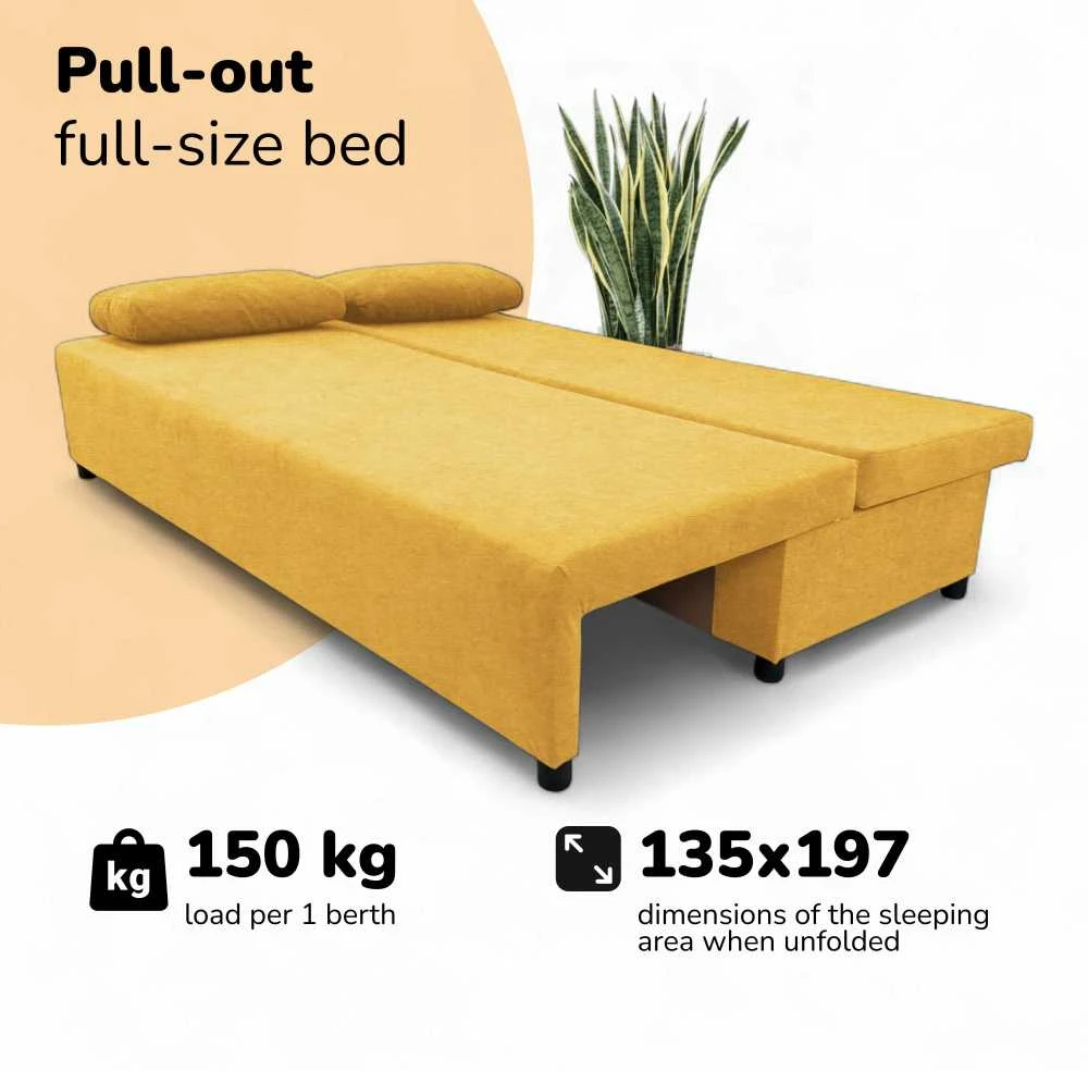 Meb Podrez Dvivietė sofa lova „Simple Light“ be porankių, „Podrez“, geltonos spalvos