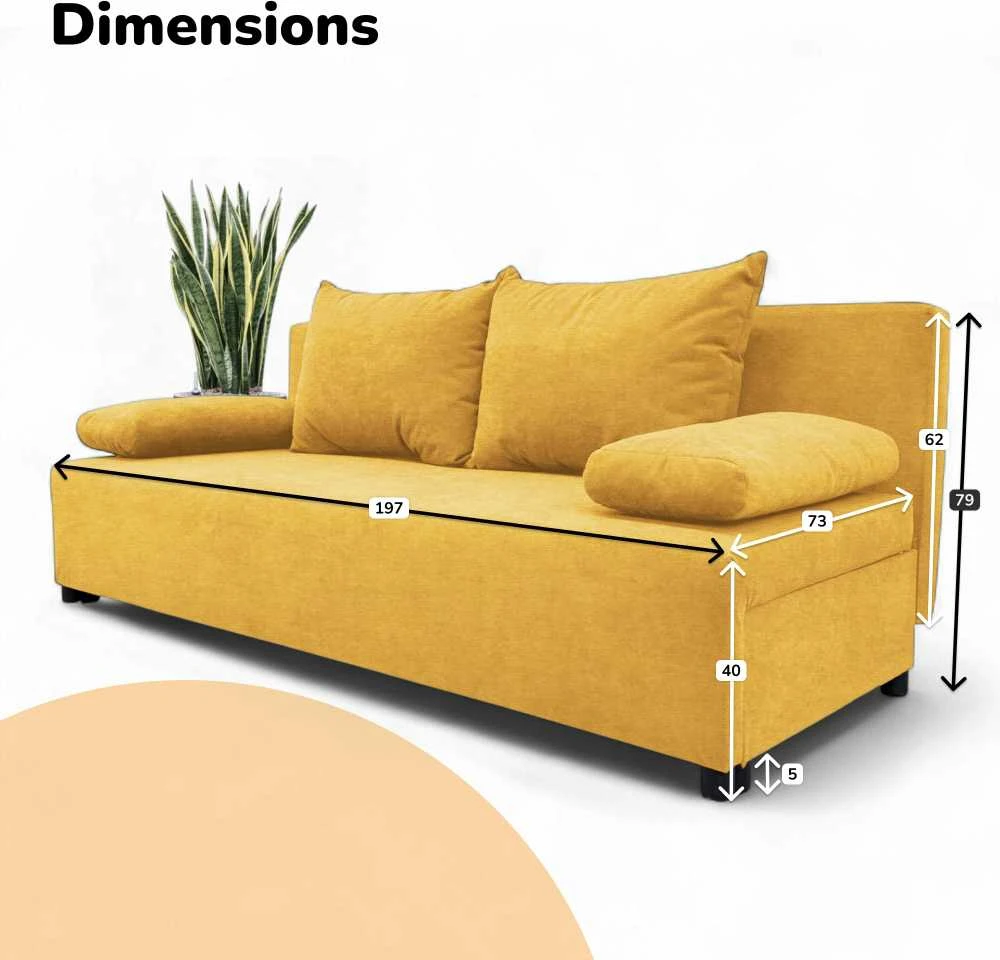 Meb Podrez Dvivietė sofa lova „Simple Light“ be porankių, „Podrez“, geltonos spalvos