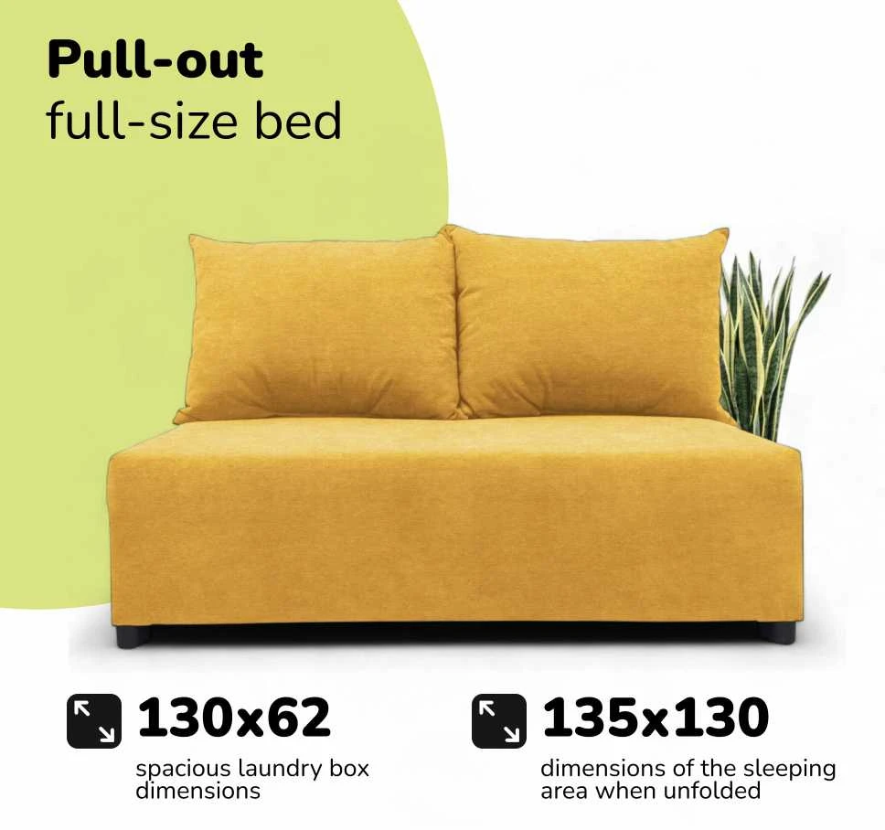 Meb Podrez Dvivietė sofa lova Simple Mini, Podrez, geltonos spalvos