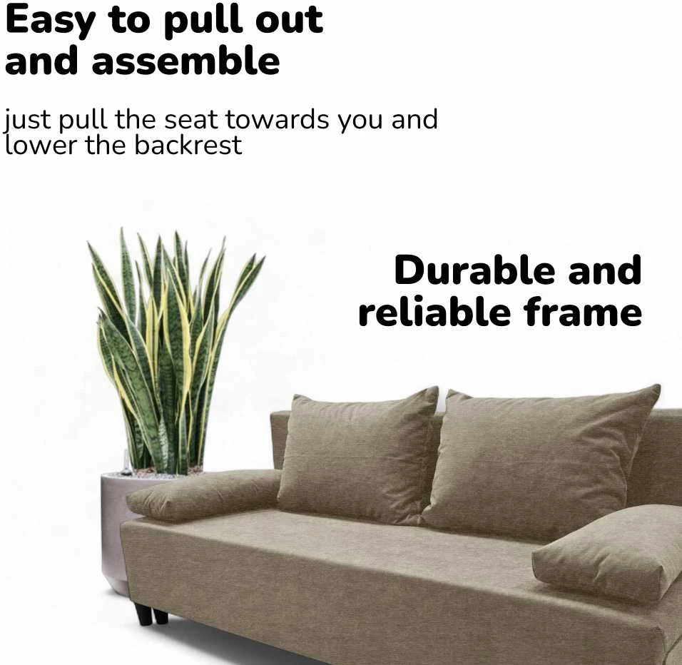 Meb Podrez Dvivietė sofa lova Simple X Light, be porankių, Podrez,, smėlio spalvos