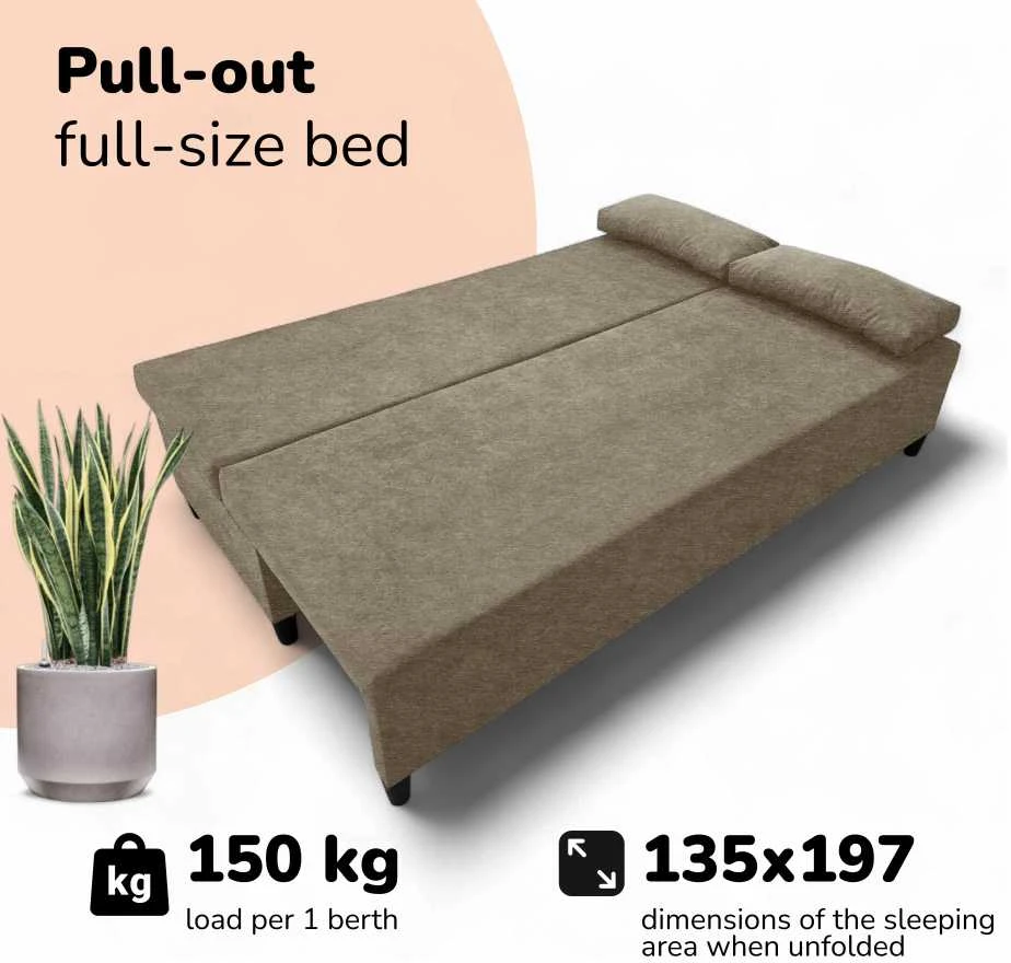 Meb Podrez Dvivietė sofa lova Simple X Light, be porankių, Podrez,, smėlio spalvos