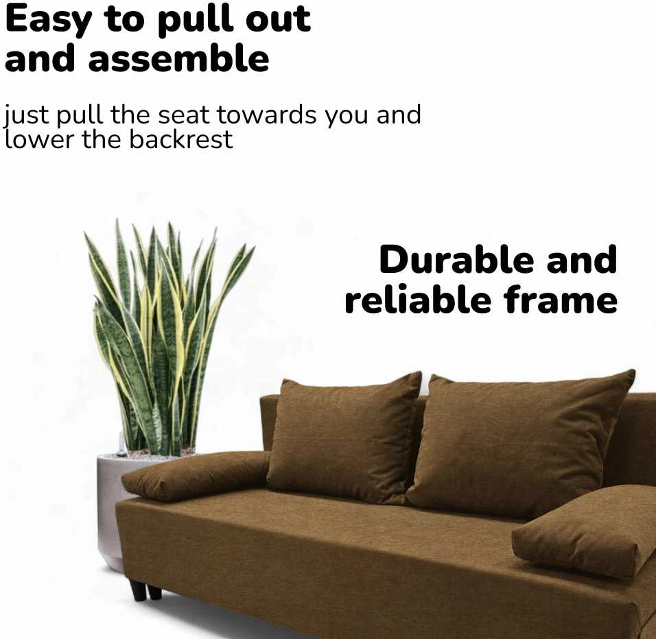 Meb Podrez Dvivietė sofa lova Simple X Light, be porankių, Podrez,, rudos spalvos