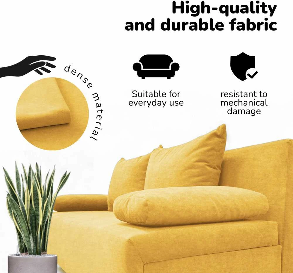 Meb Podrez Dvivietė sofa lova Simple X Light, be porankių, Podrez,, geltonos spalvos