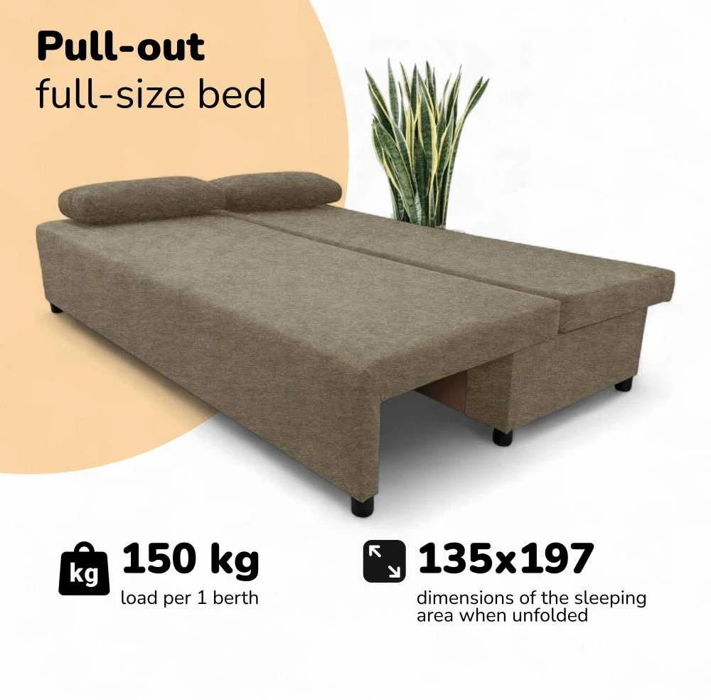 Meb Podrez Dvivietė sofa lova „Simple Light“ be porankių, „Podrez“, smėlio spalvos