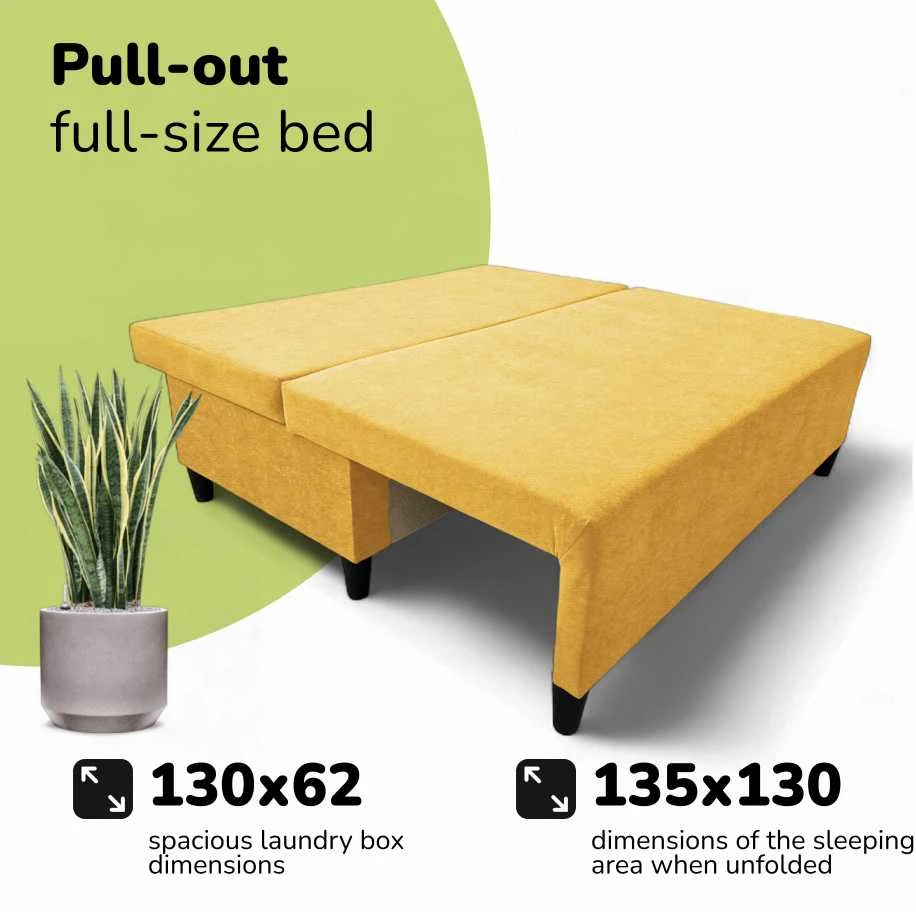 Meb Podrez Dvivietė sofa lova Simple X Mini, Podrez, geltonos spalvos