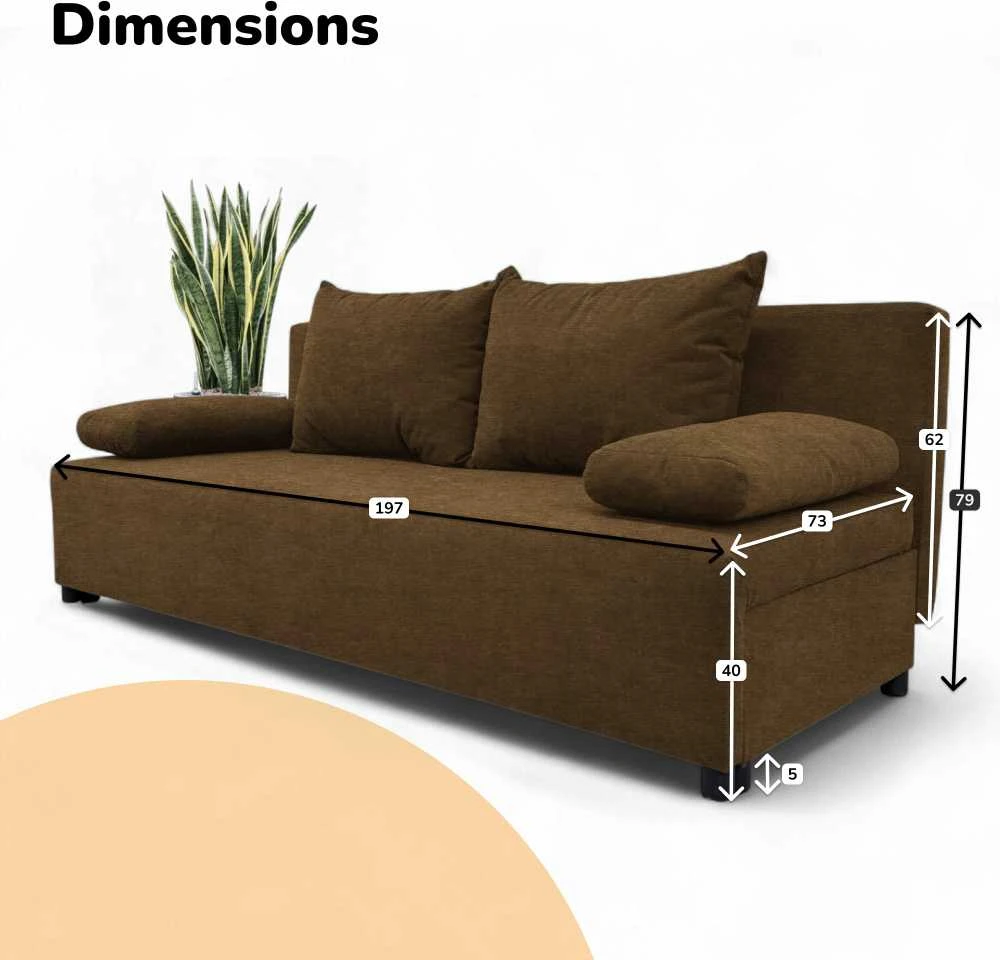 Meb Podrez Dvivietė sofa lova „Simple Light“ be porankių, „Podrez“, rudos spalvos