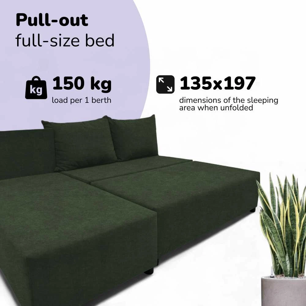 Meb Podrez Kampinė išskleidžiama sofa-lova St Light, Podrez, turkio-žalia