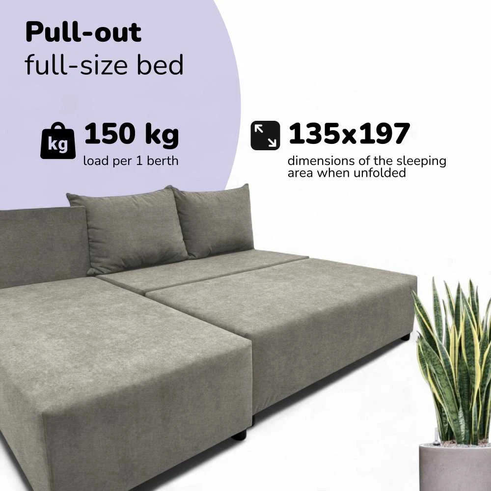 Meb Podrez Kampinė išskleidžiama sofa-lova St Light, Podrez, šviesiai pilka