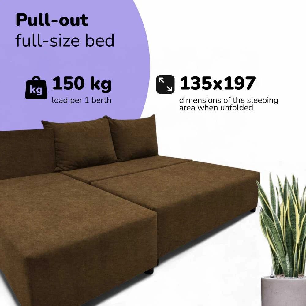 Meb Podrez Kampinė išskleidžiama sofa-lova St Light, Podrez, ruda
