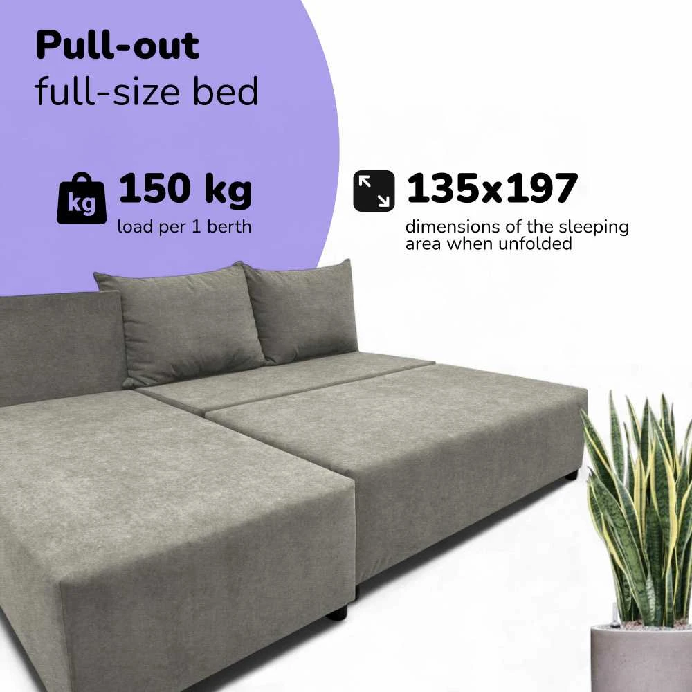 Meb Podrez Kampinė išskleidžiama sofa-lova St Light, Podrez, šviesiai pilka