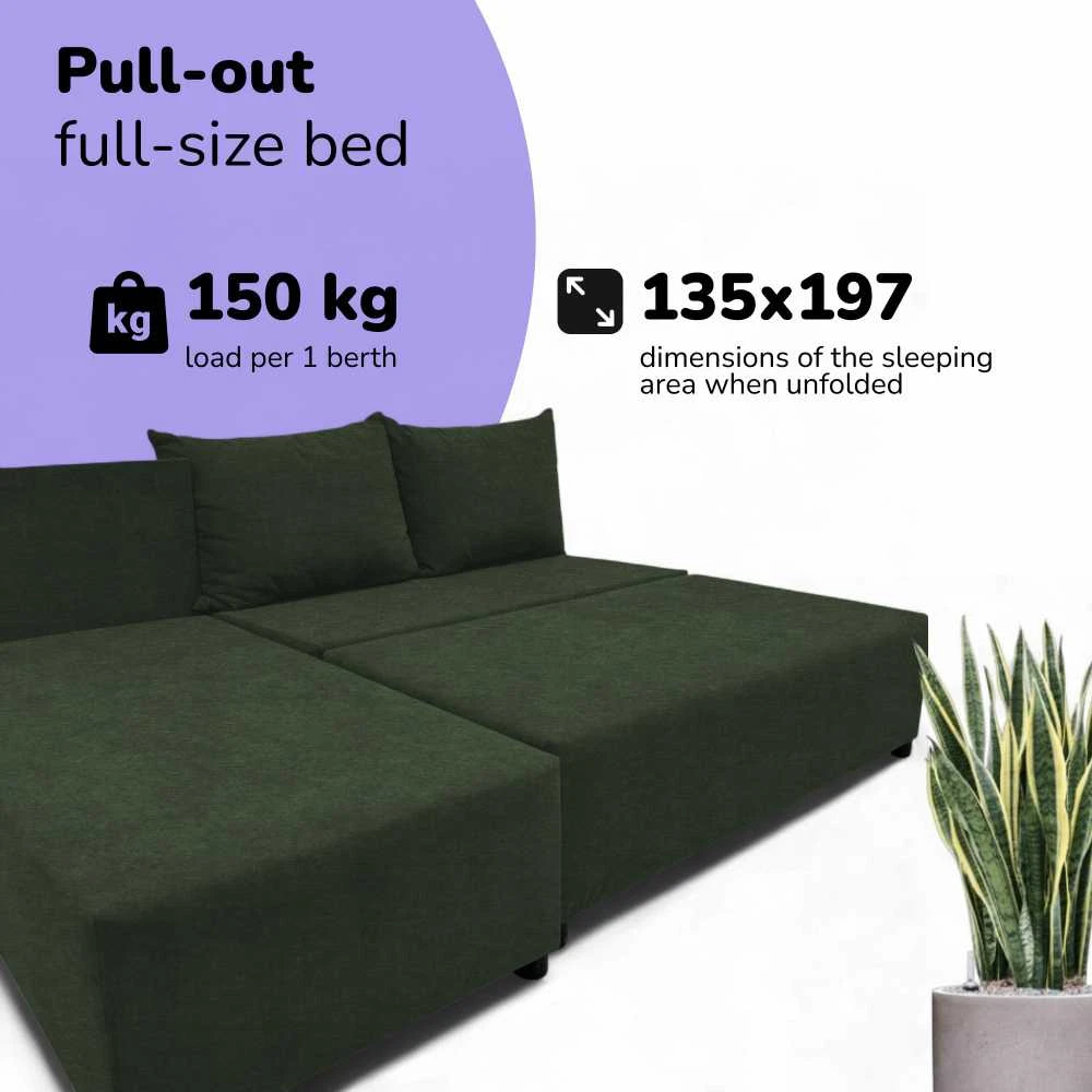 Meb Podrez Kampinė išskleidžiama sofa-lova St Light, Podrez, turkio-žalia