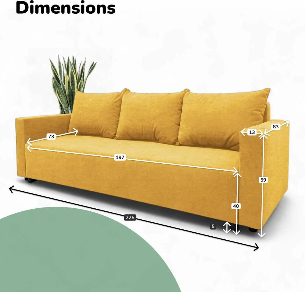 Meb Podrez Klasikinė sofa-lova „Simple Line“ su patalynės dėže, „Podrez“, geltonos spalvos