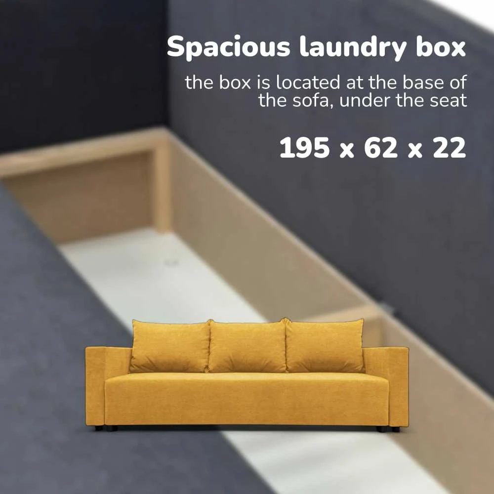 Meb Podrez Klasikinė sofa-lova „Simple Line“ su patalynės dėže, „Podrez“, geltonos spalvos