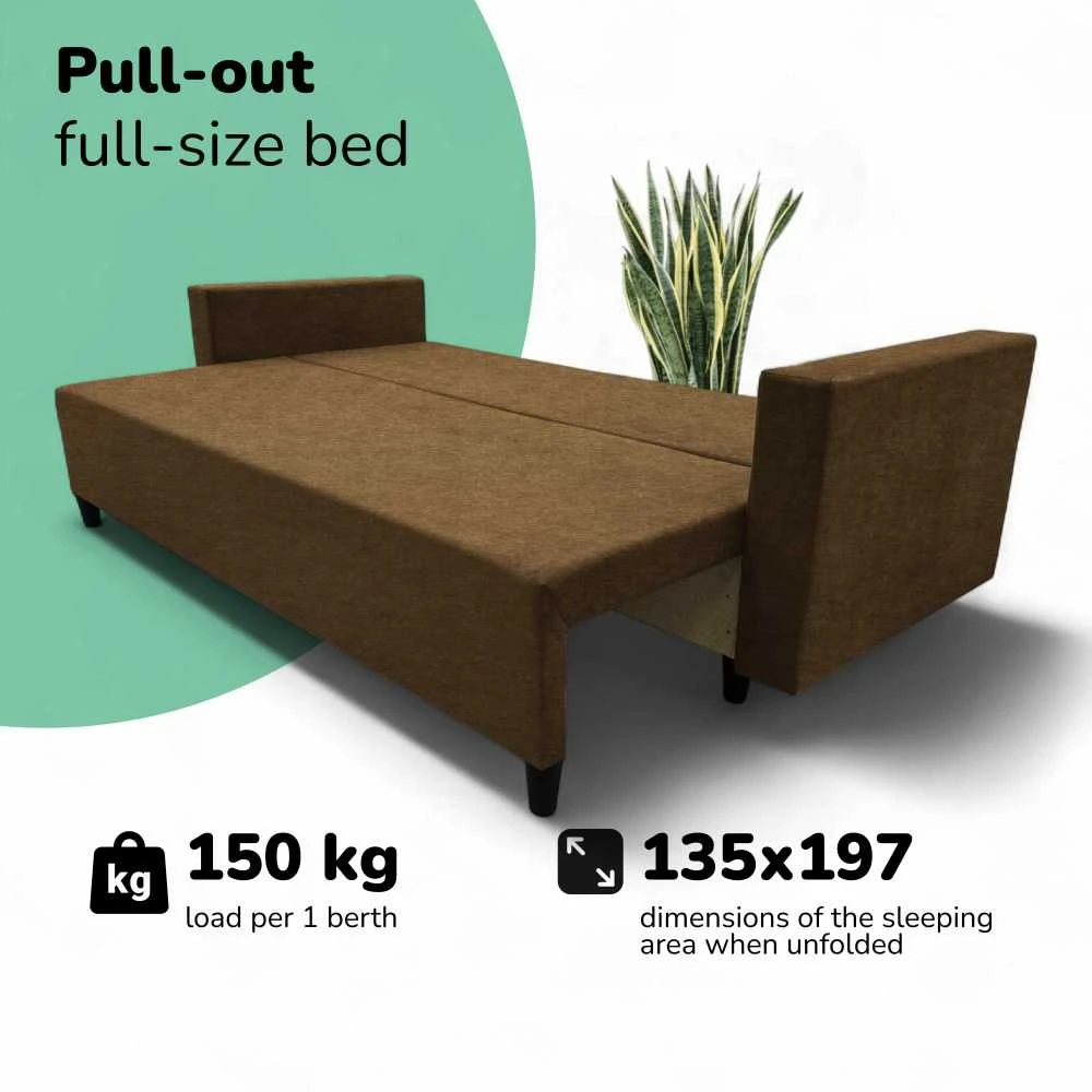 Meb Podrez Klasikinė sofa-lova Simple X Line, su patalynės dėže, Podrez,, rudos spalvos