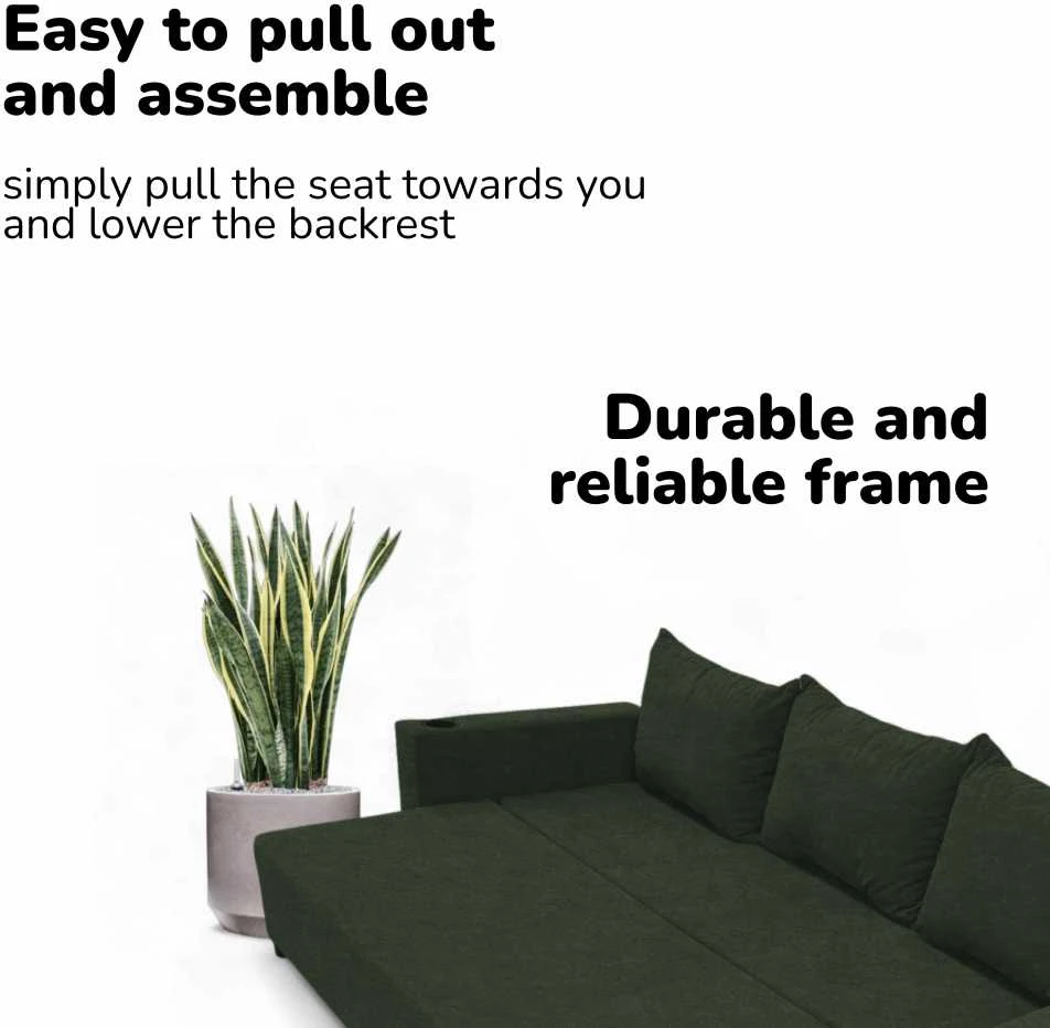 Meb Podrez Klasikinė sofa-lova „Simple Line“ su patalynės dėže, „Podrez“, Turkio žalia