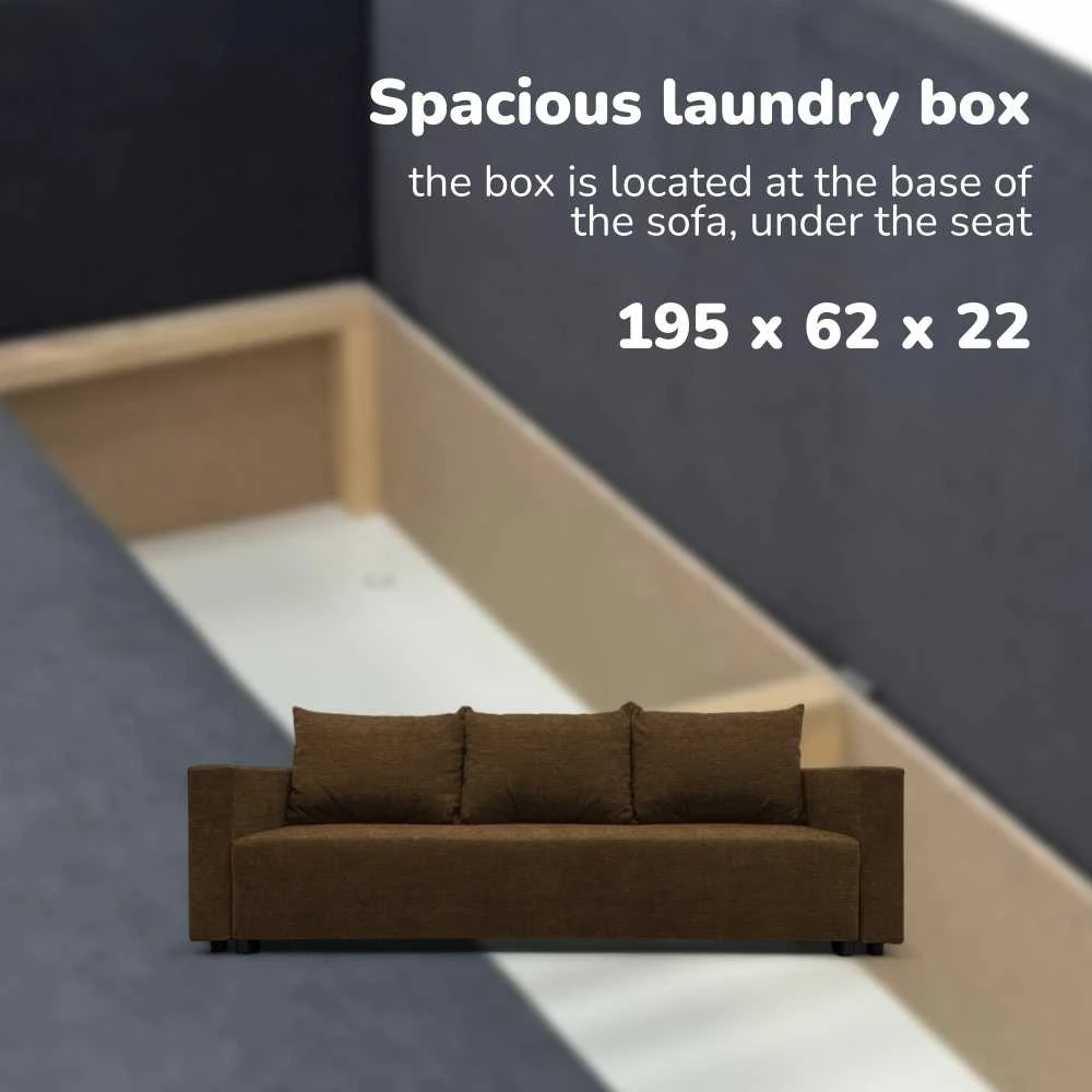 Meb Podrez Klasikinė sofa-lova „Simple Line“ su patalynės dėže, „Podrez“, rudos spalvos