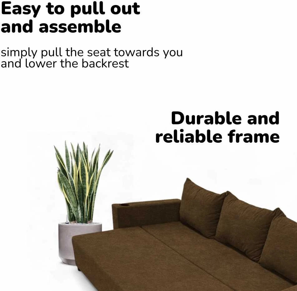 Meb Podrez Klasikinė sofa-lova „Simple Line“ su patalynės dėže, „Podrez“, rudos spalvos