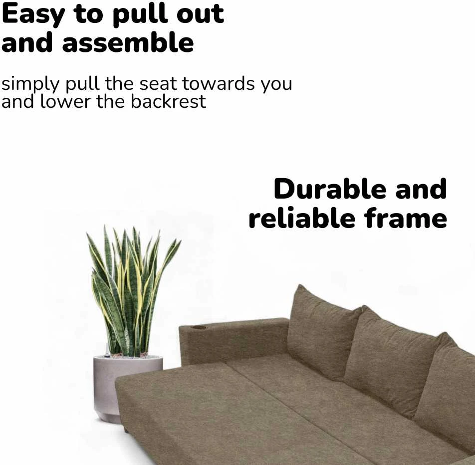 Meb Podrez Klasikinė sofa-lova „Simple Line“ su patalynės dėže, „Podrez“, smėlio spalvos