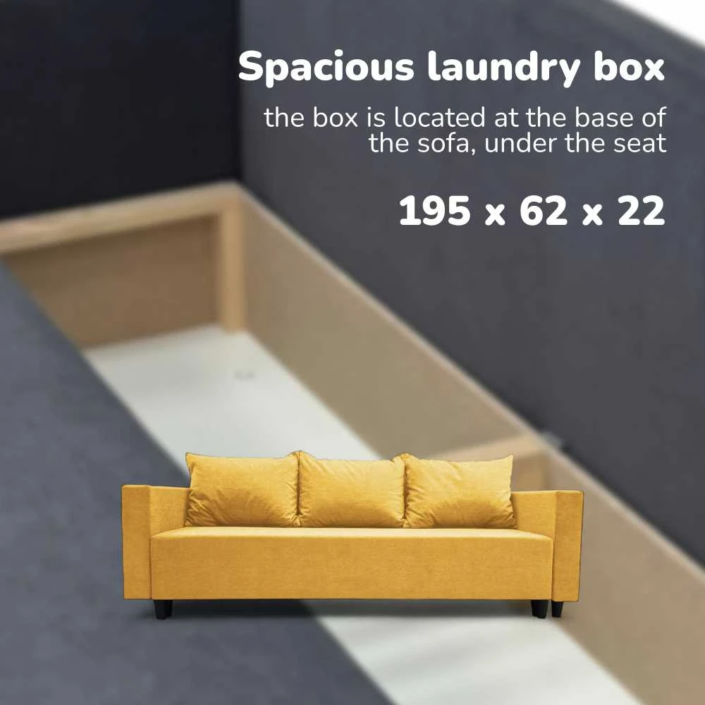 Meb Podrez Klasikinė sofa-lova Simple X Line, su patalynės dėže, Podrez,, geltonos spalvos