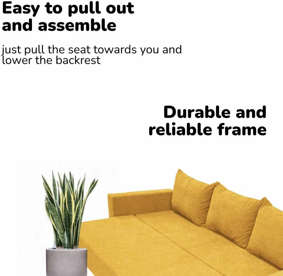 Meb Podrez Klasikinė sofa-lova Simple X Line, su patalynės dėže, Podrez,, geltonos spalvos