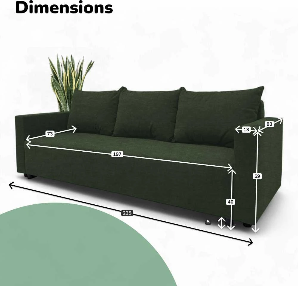 Meb Podrez Klasikinė sofa-lova „Simple Line“ su patalynės dėže, „Podrez“, Turkio žalia