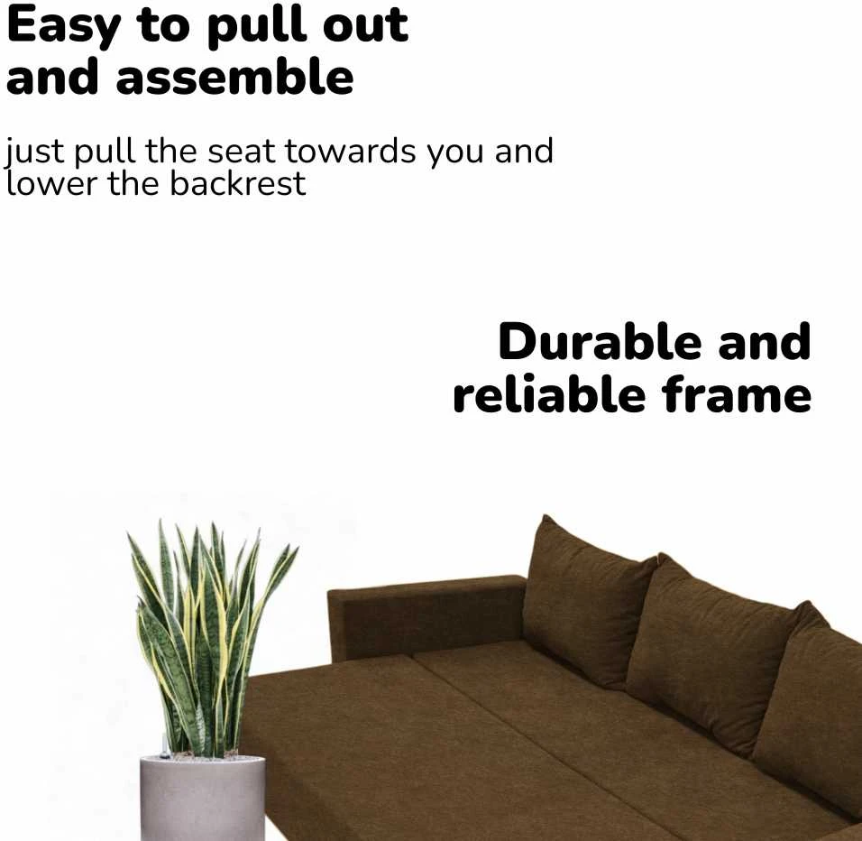 Meb Podrez Klasikinė sofa-lova Simple X Line, su patalynės dėže, Podrez,, rudos spalvos