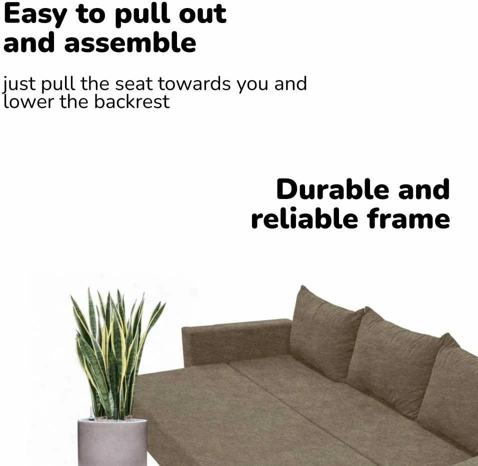 Meb Podrez Klasikinė sofa-lova Simple X Line, su patalynės dėže, Podrez,, smėlio spalvos