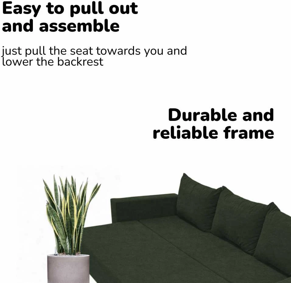 Meb Podrez Klasikinė sofa-lova Simple X Line, su patalynės dėže, Podrez,, Turkio žalia