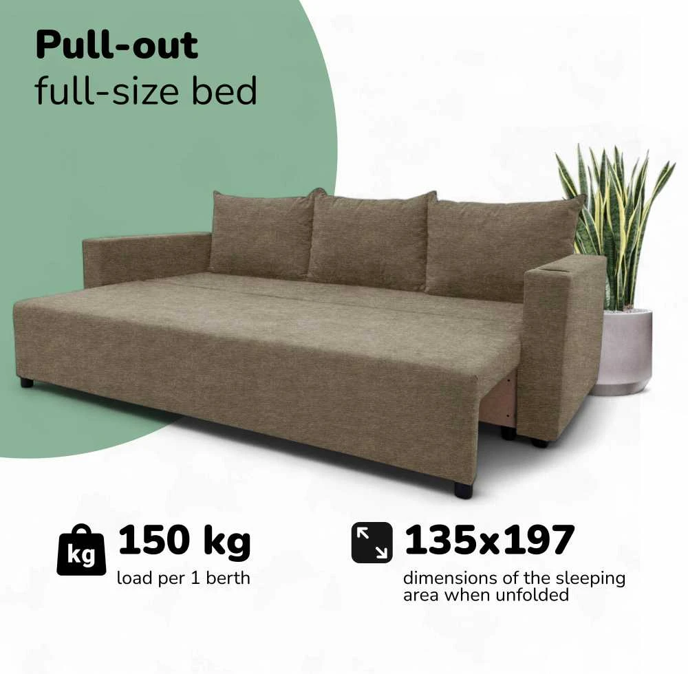 Meb Podrez Klasikinė sofa-lova „Simple Line“ su patalynės dėže, „Podrez“, smėlio spalvos