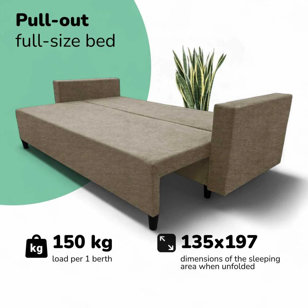 Meb Podrez Klasikinė sofa-lova Simple X Line, su patalynės dėže, Podrez,, smėlio spalvos