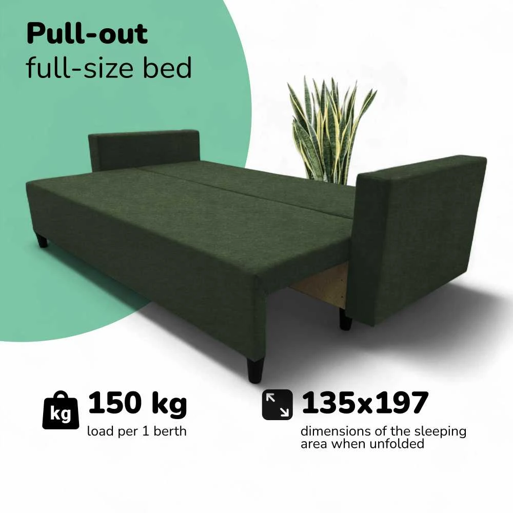 Meb Podrez Klasikinė sofa-lova Simple X Line, su patalynės dėže, Podrez,, Turkio žalia