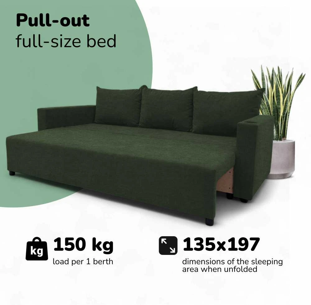 Meb Podrez Klasikinė sofa-lova „Simple Line“ su patalynės dėže, „Podrez“, Turkio žalia