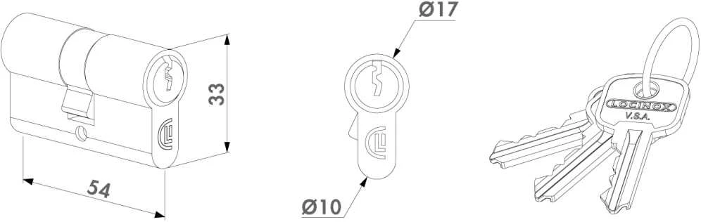 Locinox Cilindras 54 mm, simetrinis