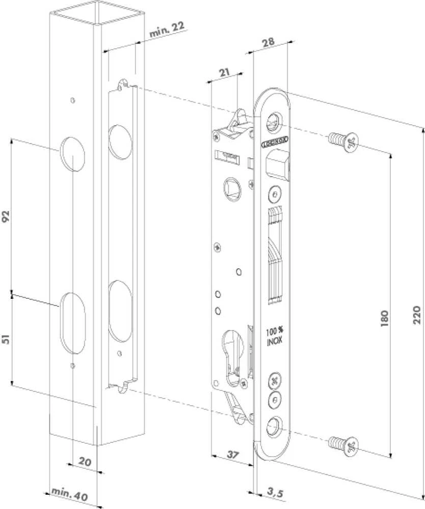Locinox Įleidžiama spyna FORTYLOCK 40mm