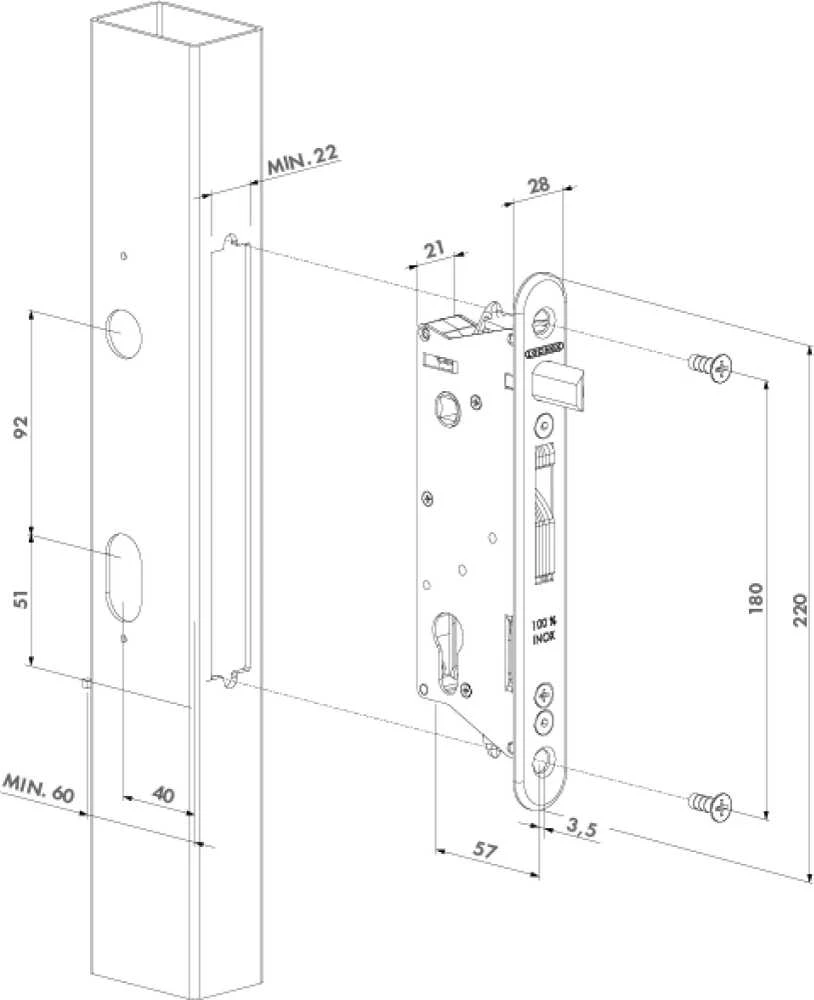Locinox Įleidžiama spyna SIXTYLOCK 60mm