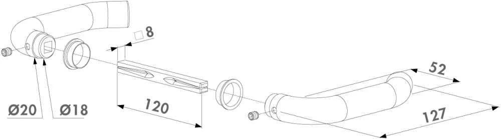 Locinox Nerūdijančio plieno rankena įleidžiamai spynai su 120 mm ilgio ašimi, dvipusė