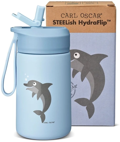 Blue Dolphin CARL OSCAR - Nerūdijančio plieno gertuvė su atlenkiamu šiaudeliu, 400ml, Mėlyna Dolphin