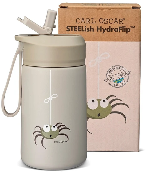 CARL OSCAR - Nerūdijančio plieno gertuvė su atlenkiamu šiaudeliu, 400ml, Greige spider