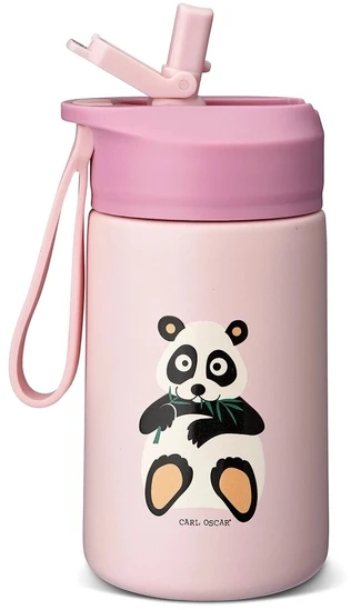 CARL OSCAR - Nerūdijančio plieno gertuvė su atlenkiamu šiaudeliu, 400ml, Rožinė panda